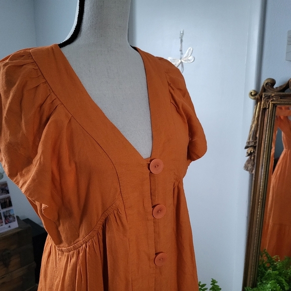 Anthropologoe Elegant Orange Midi Dress - Picture 8 of 9